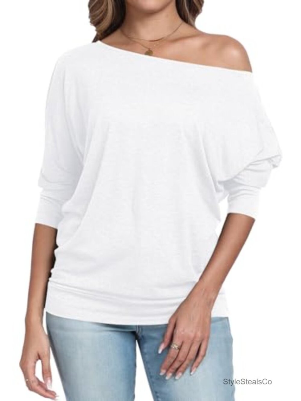 Off Shoulder Tunic Top 3/4 Sleeve Ruched Tee Dressy Casual Blouse